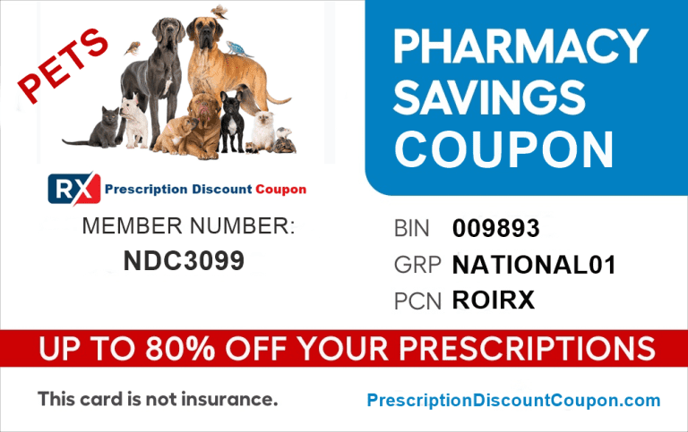 Discount prescription coupon for pets, save on your pets medications